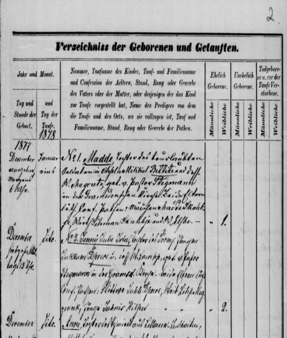 Jule Dzerve's baptismal record in the Gramzdas Lutheran church book